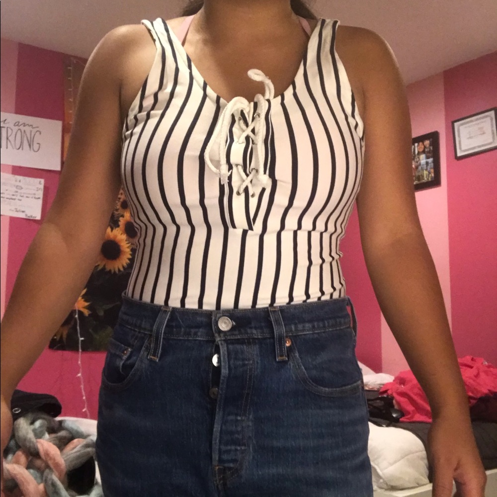 LA hearts one piece striped swimsuit